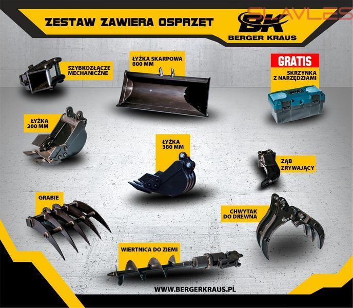 Мини-экскаватор Berger Kraus BK1250KSR с кабиной в комплекте с навесным оборудованием торсионная рама регулируемые гусеницы BK1250KSR_kpl фото