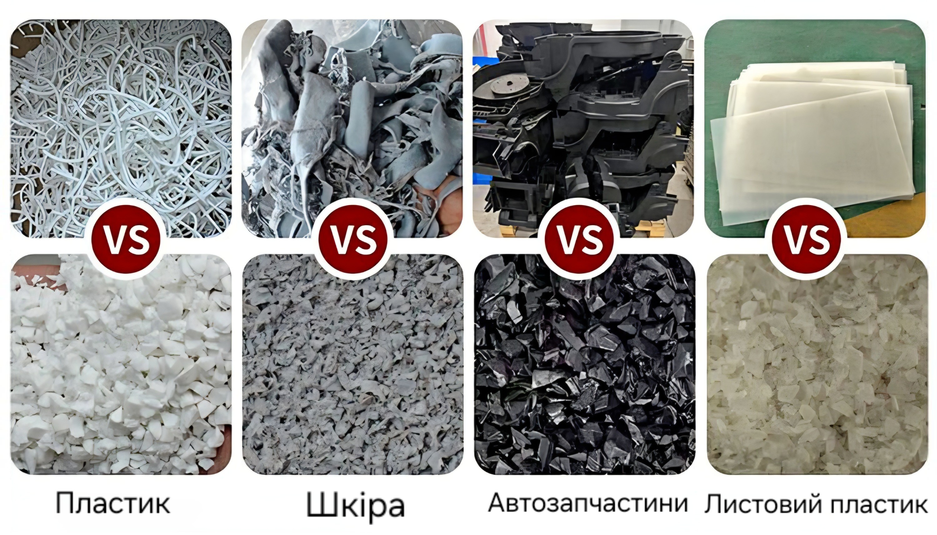 Приклади подрібнення полімерів та вторсировини
